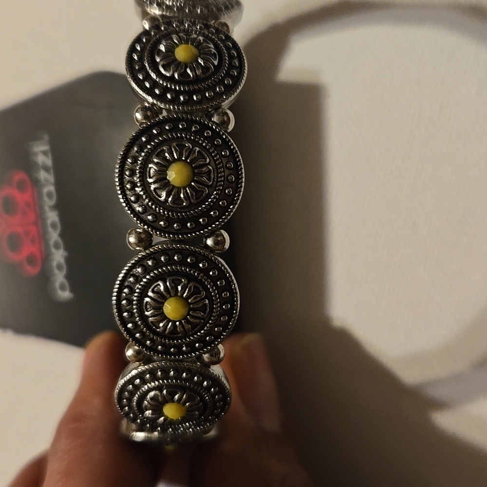 Paparazzi Silver Bracelet with Yellow Accents
